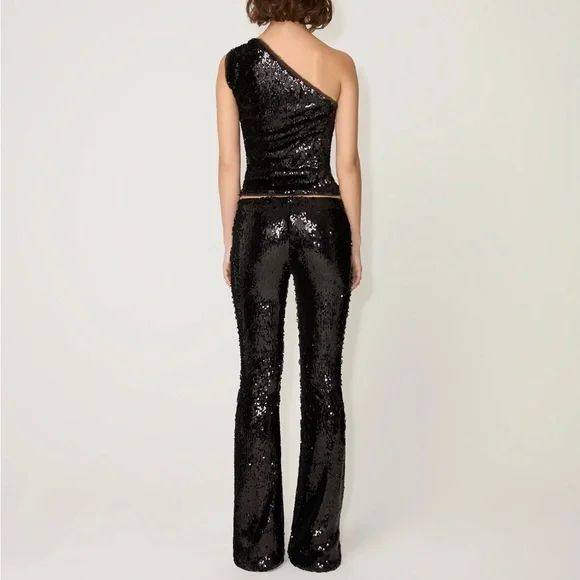 KHY X Sia Arnika one shoulder black sequin top with cut outs - Picture 6 of 10